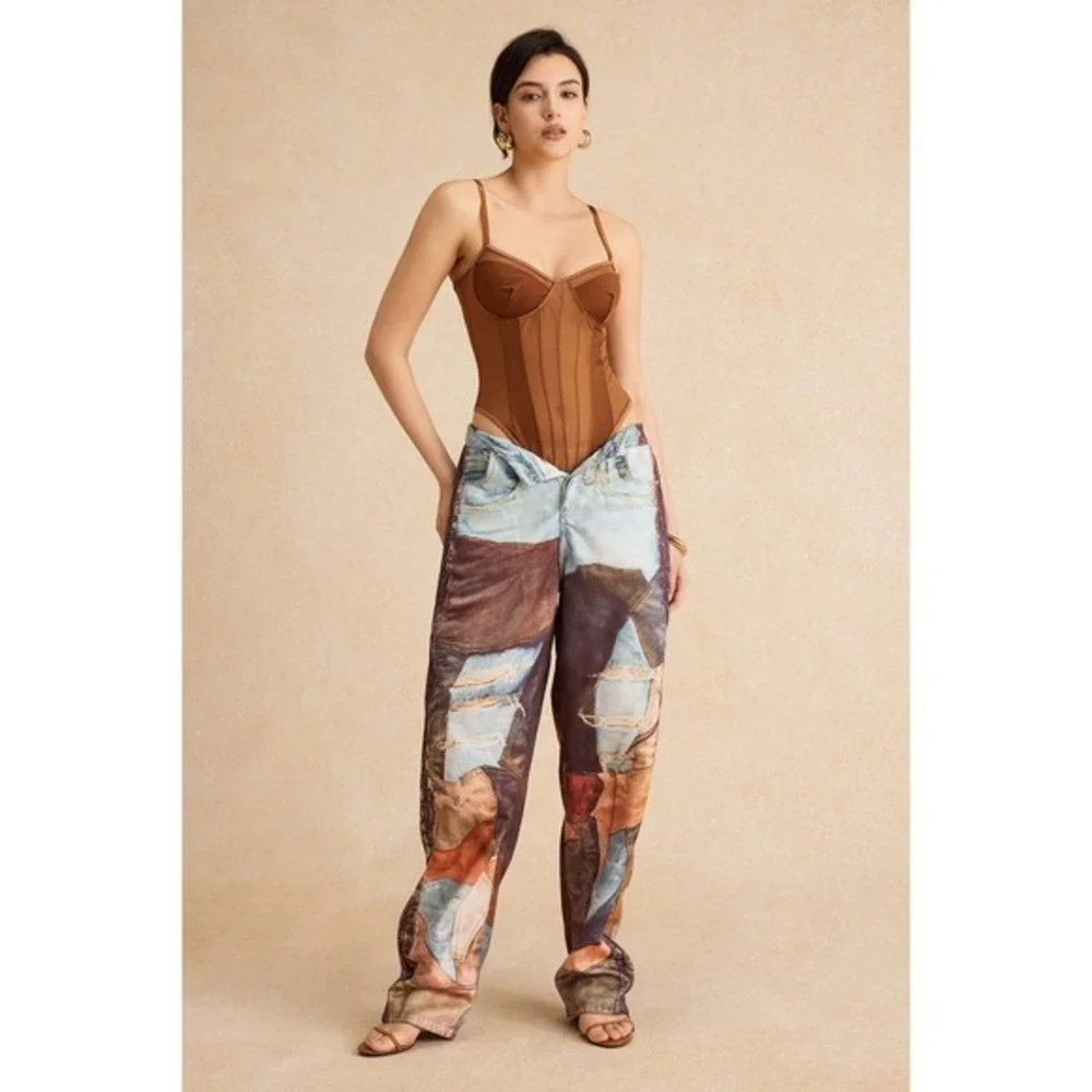 Micas‎ Wide-leg pants with buttons and color blocking size M